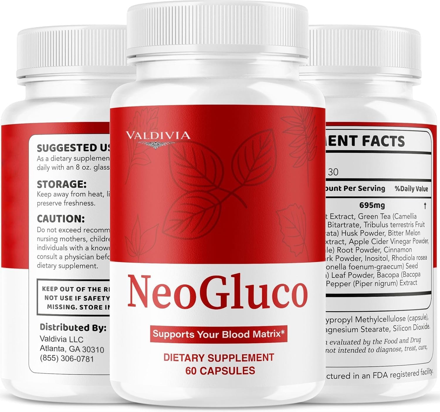 Valdivia NeoGluco 120 Capsules 2 Pack Blood Sugar Support Supplement Made in USA