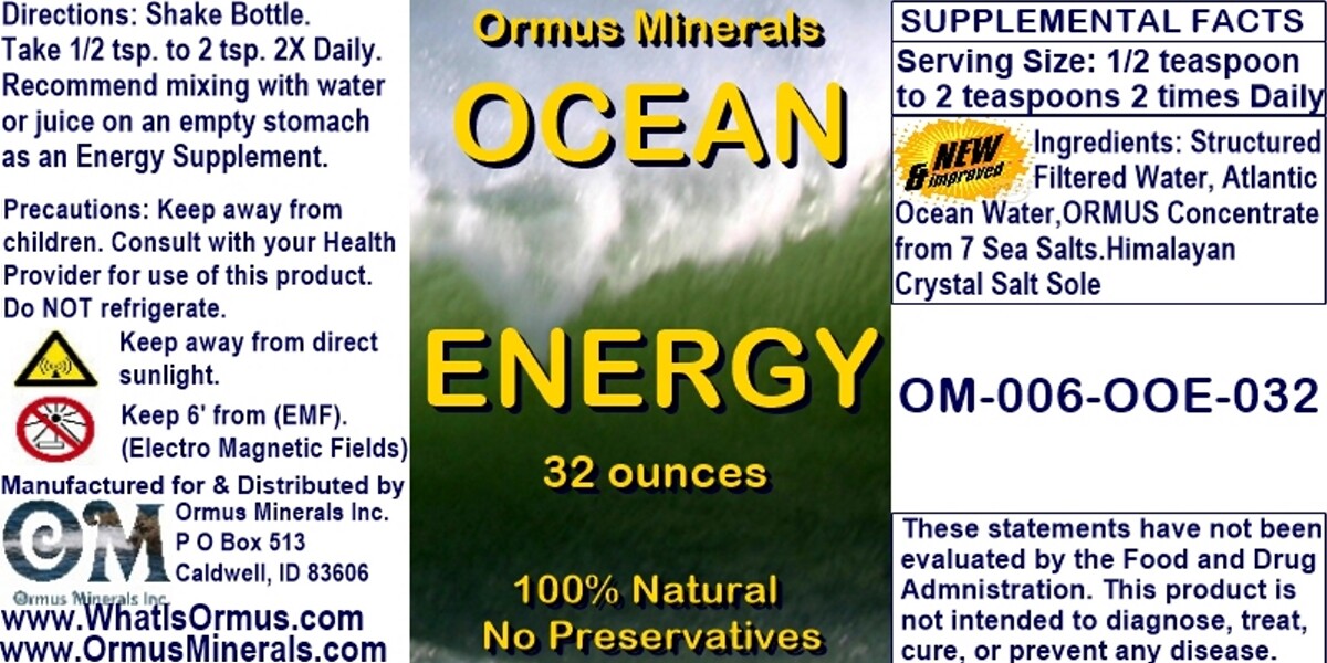 Ormus minerals Ocean Energy Mental Health Clarity Vision health immunity 32oz