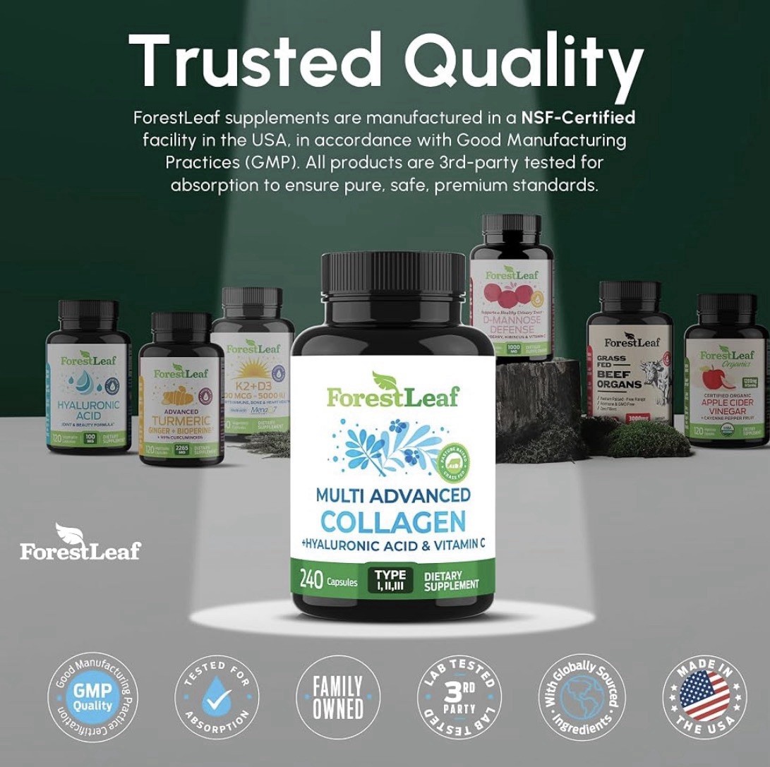 ForestLeaf Advanced Collagen Type I II III + HA + Vitamin C 240 Caps Exp 09/2027