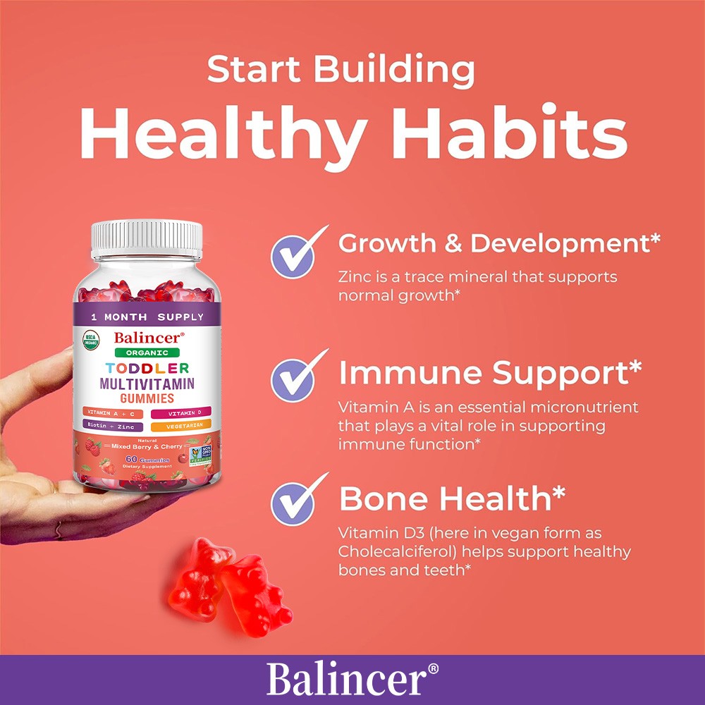 Toddler Multivitamin Gummie,Allergen-Free Kid Vitamin A C D Zinc for Growth 60CT