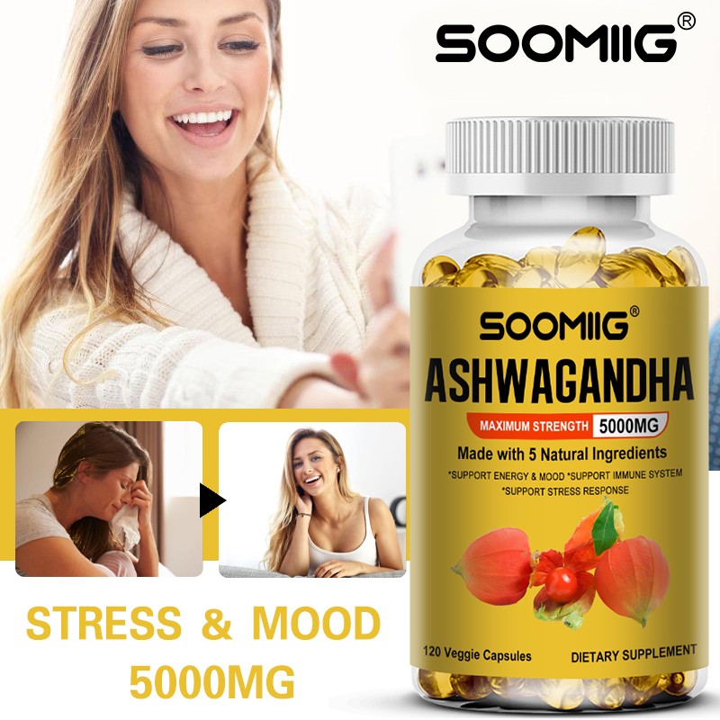 Organic Ashwagandha Capsules 5000mg Supplement / Black Pepper Root Powder