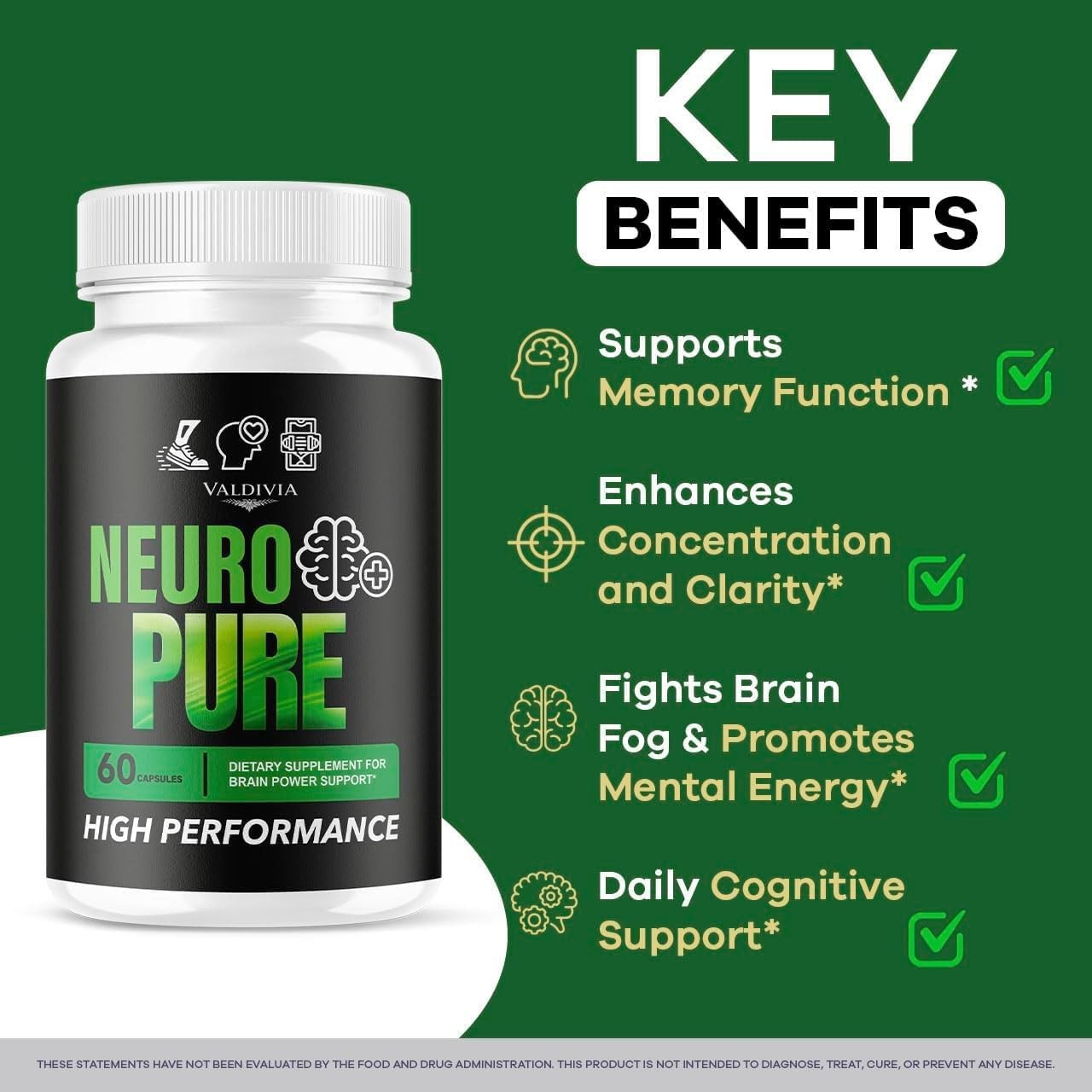 Valdivia NeuroPure 180 Capsules 3 Pack Nerve Support Supplement Made in USA