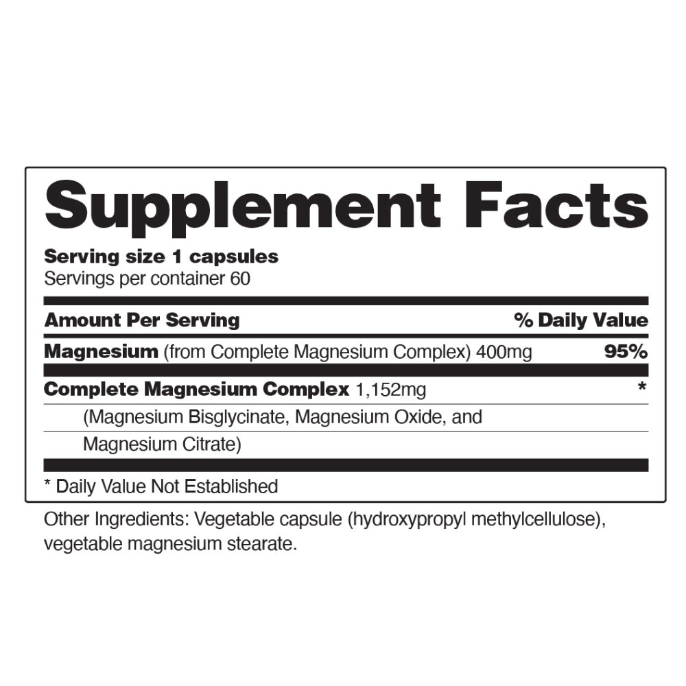 Natural Magnesium Glycinate Capsules, Muscle Relaxer Heart & Bone Health, 2 Pack