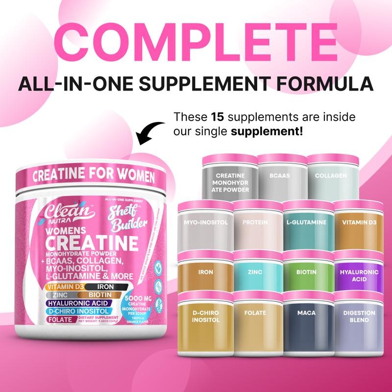 Quality Clean Nutra Women’s Creatine Monohydrate Powder with BCAAs Collagen 5000