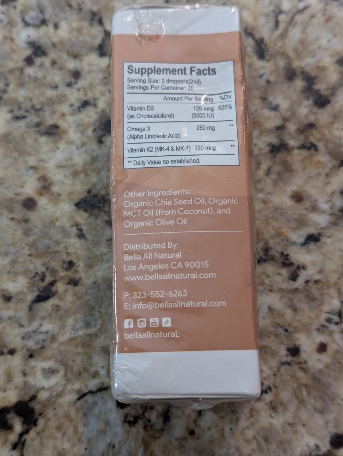 Bella All Natural D3 K2 Drops Organic Omega 3 MCT Oil Liquid 1.7 oz exp: 08/2027
