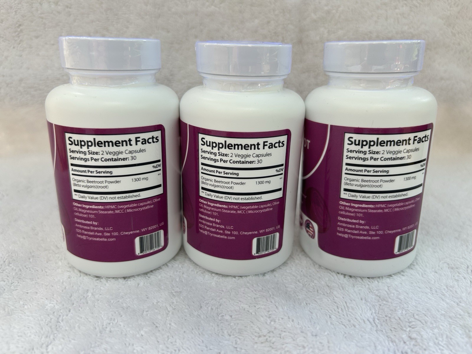 3 Pack Rosabella Organic Beetroot 1300mg 60 Vegetarian Capsules