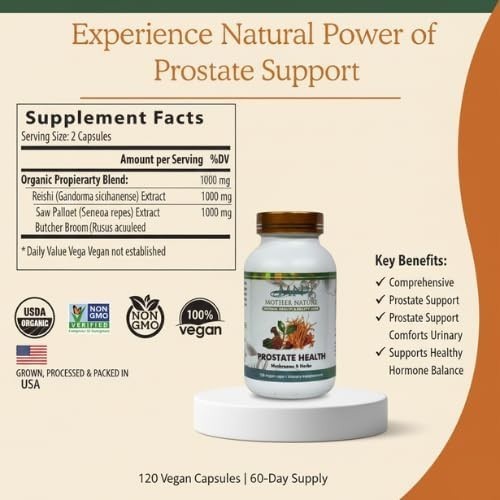 Mother Nature Prostate Health Herbal Supplements for Men – 120 Capsules