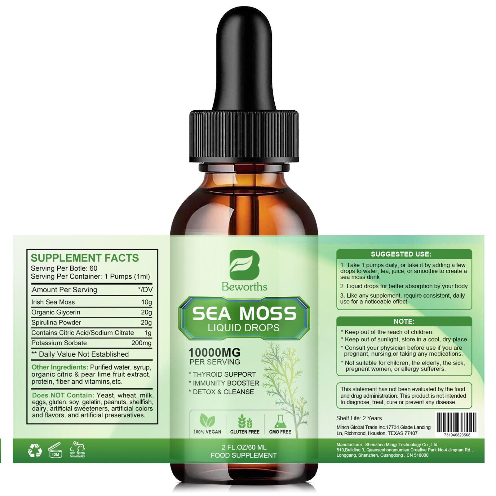 Sea Moss Liquid Drops +Black Elderberry Extract Immune Joint Digestion Support