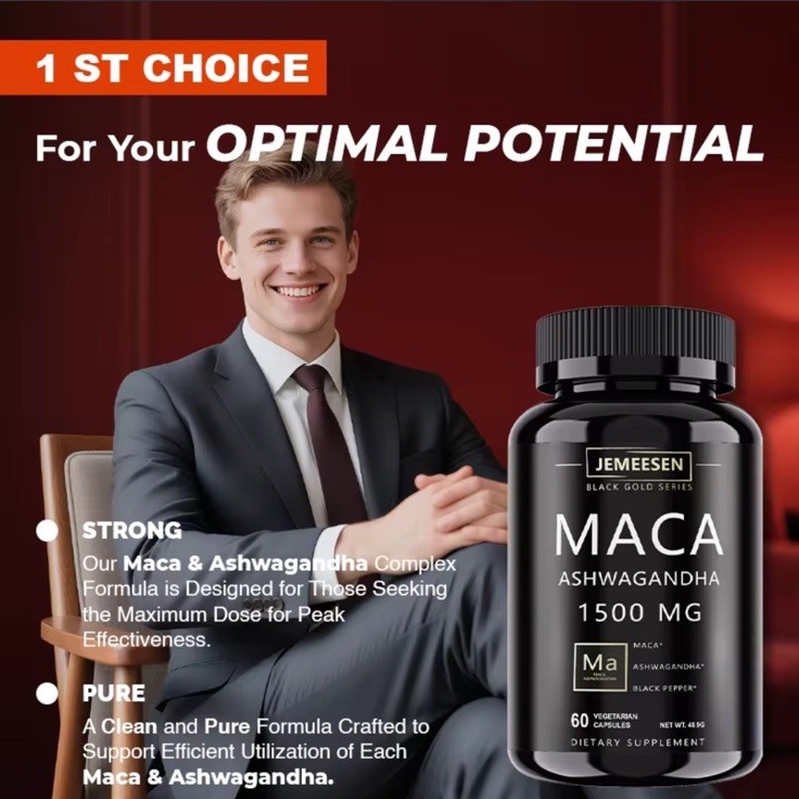 JEMEESEN Maca Ashwagandha Black Pepper 1500mg 60 Capsules Men’s Well-Being