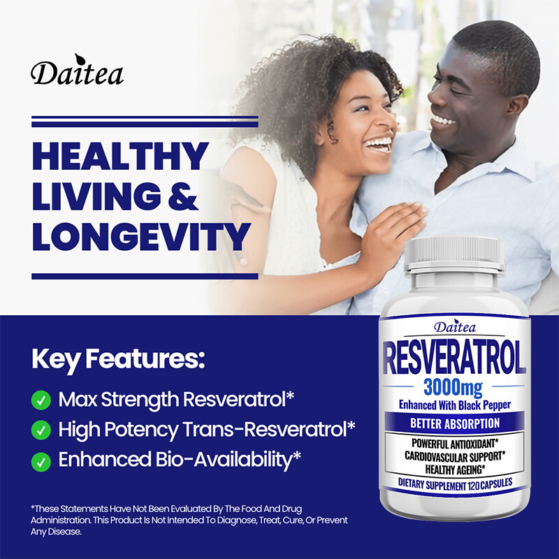 Resveratrol 3000 Mg – Powerful Antioxidant, Vibrant & Young Skin, Non-GMO