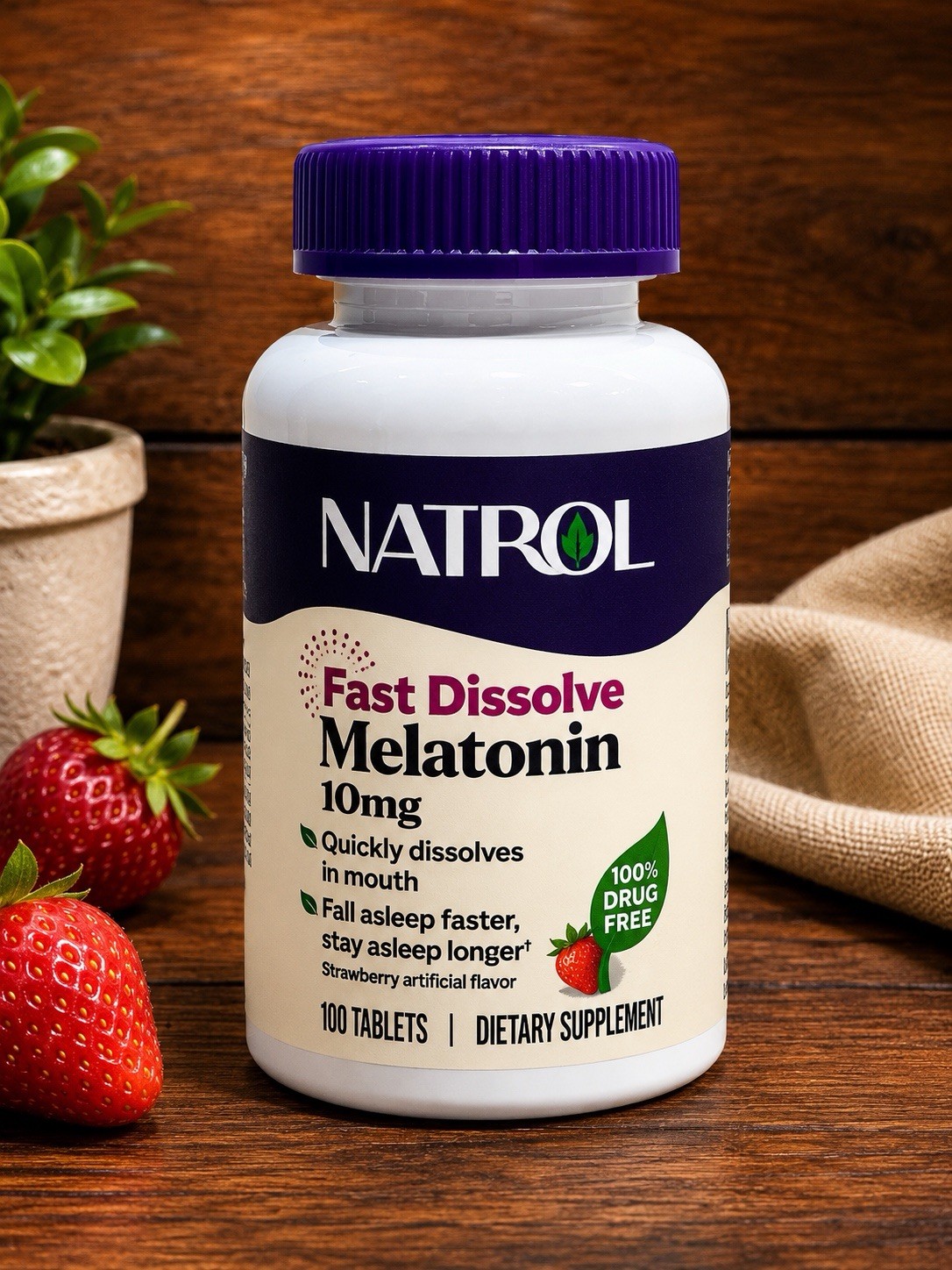 Natrol Fast Dissolve Melatonin 10mg Strawberry Flavor 100 Tablets Sleep Support