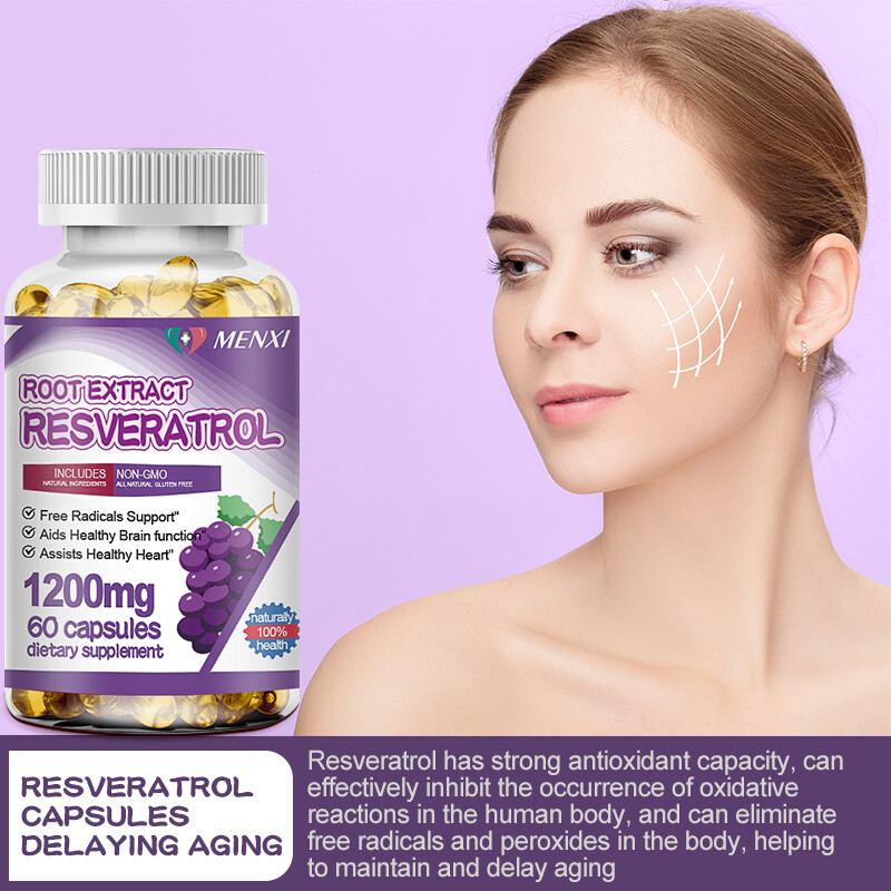 Resveratrol Capsules 1200mg Serving Vegan Capsules Anit-Aging and Cardiovascular