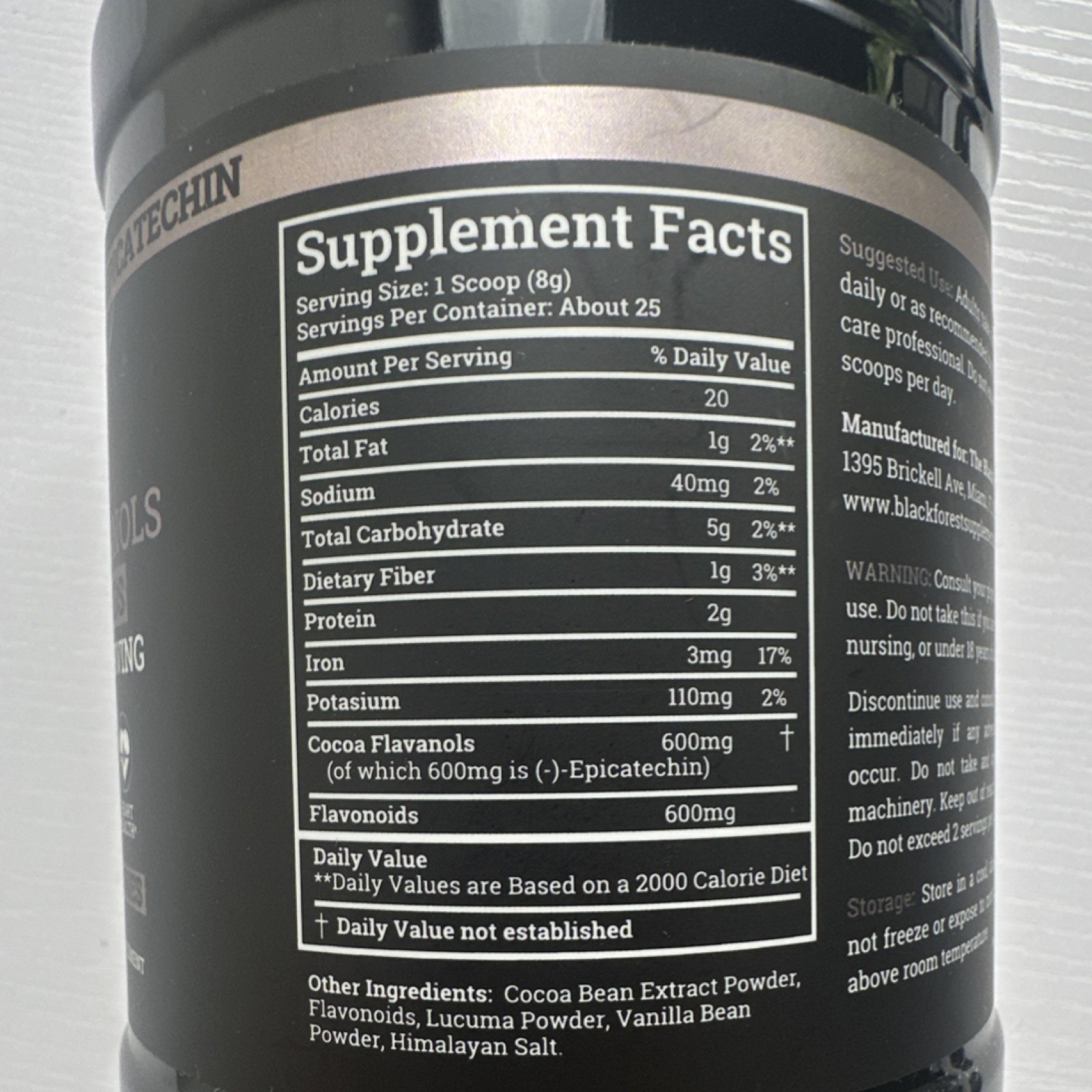 Black Forest Cocoa Flavanols & Flavonoids Powder Vegan 7.05oz Exp 08/2028