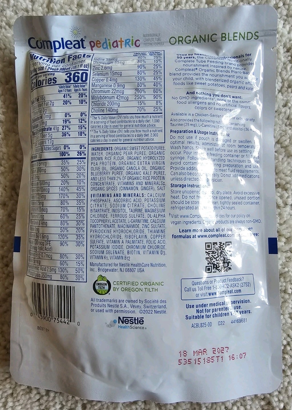 (18) Compleat Organic Blends Tube Feeding 10.1 oz Plant-Based & Chicken-Garden