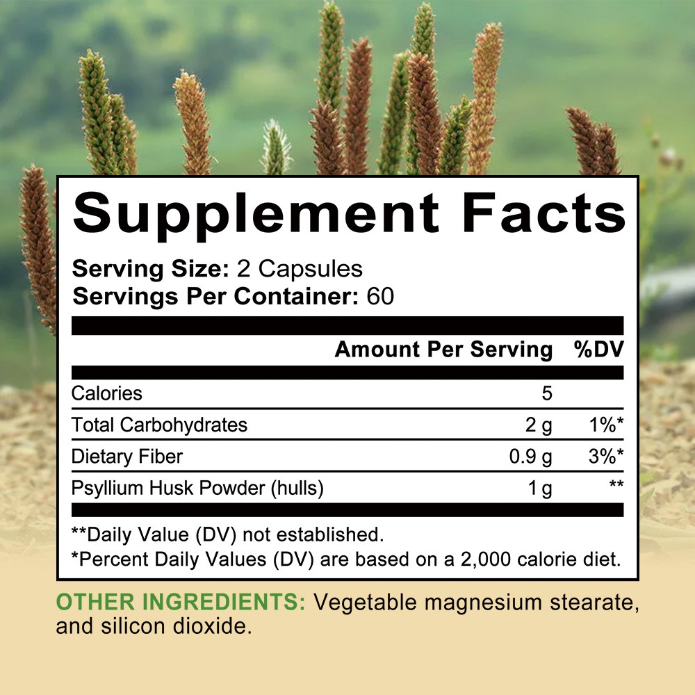 Psyllium Husk Dietary Fiber 120 Capsules, Promote Gut And Digestive Health