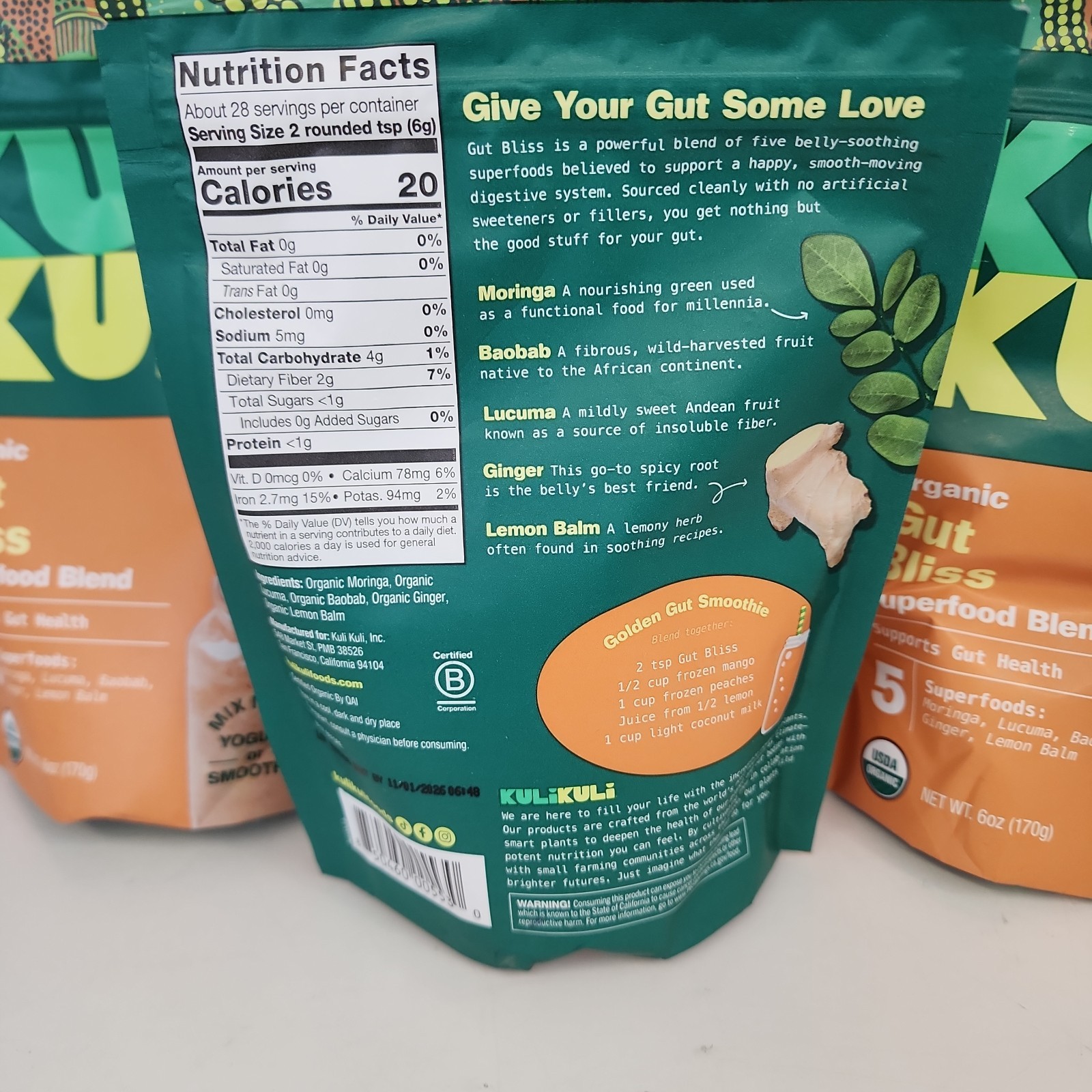 3 Kuli Kuli Organic Gut Bliss Superfood Blend 6oz Ea Exp 11/26