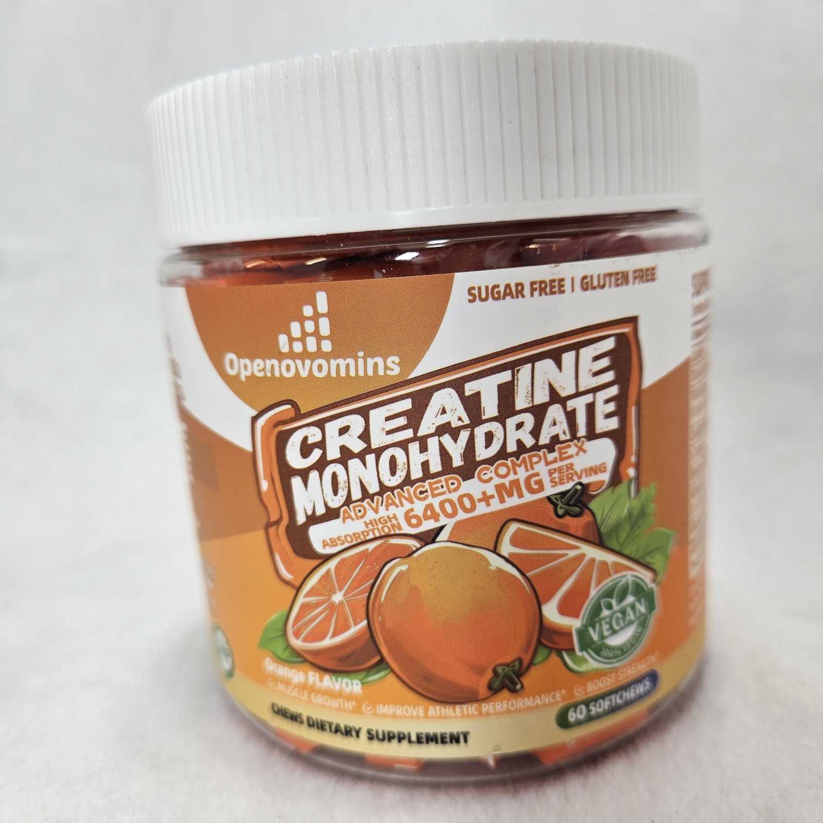 Creatine Monohydrate Chews 6400mg Advanced Complex Orange Flavor Vegan 60 Ct NEW