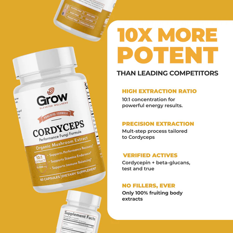 FreshCap Cordyceps Mushroom Extract Powder Organic, Energy Immune Support, 60 CT