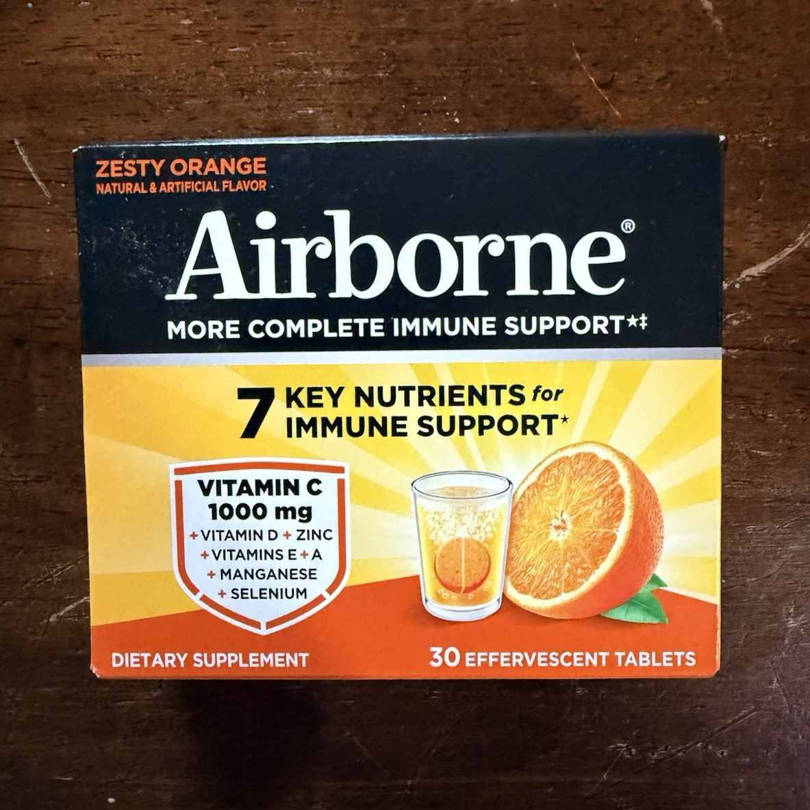 Airborne Zesty Orange Effervescent Tablets 30ct Immune Support Vitamin C D Zinc