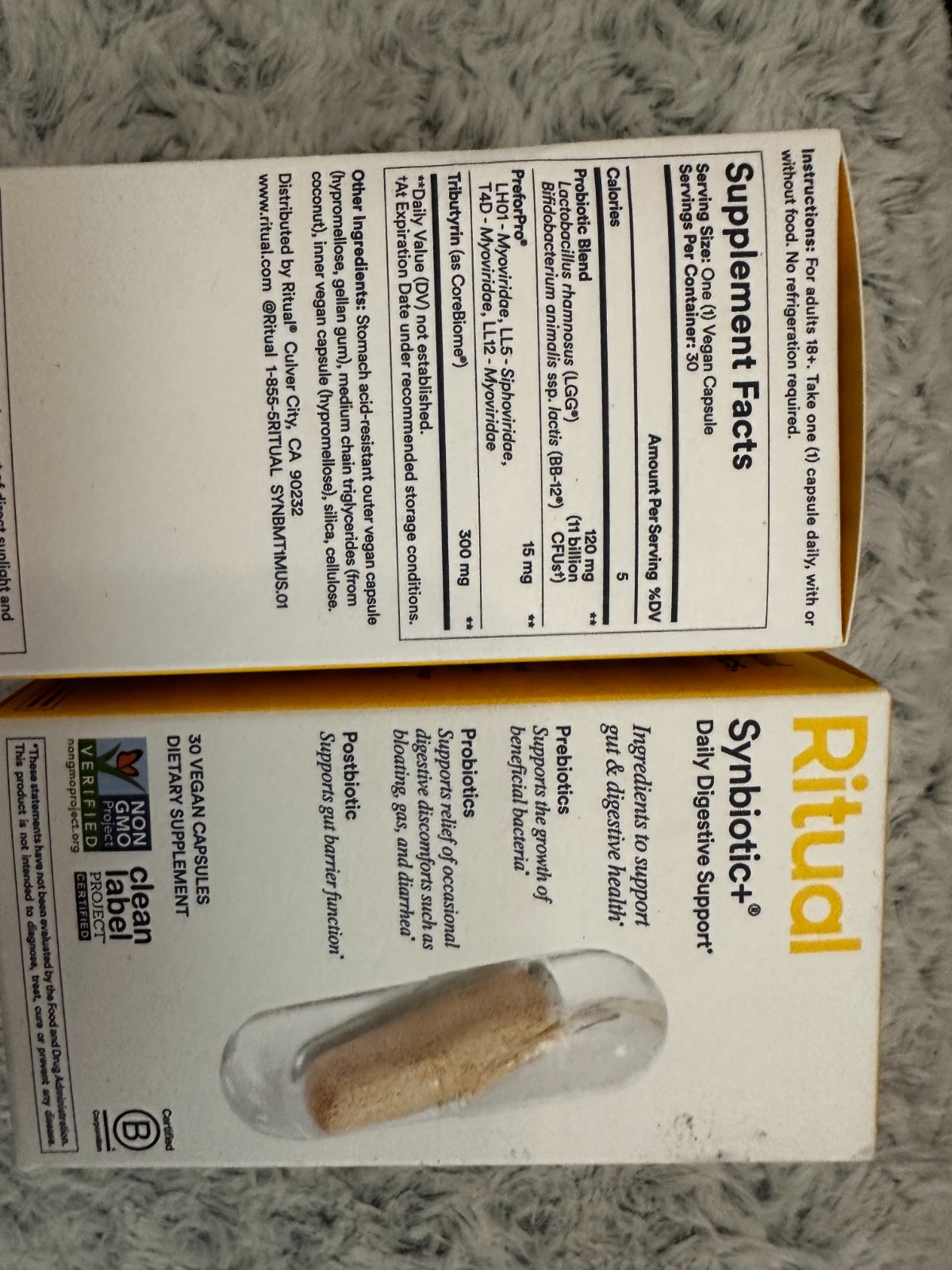 Ritual Synbiotic+ Daily Digestive Support Probiotic Prebiotic Postbiotic Lot of