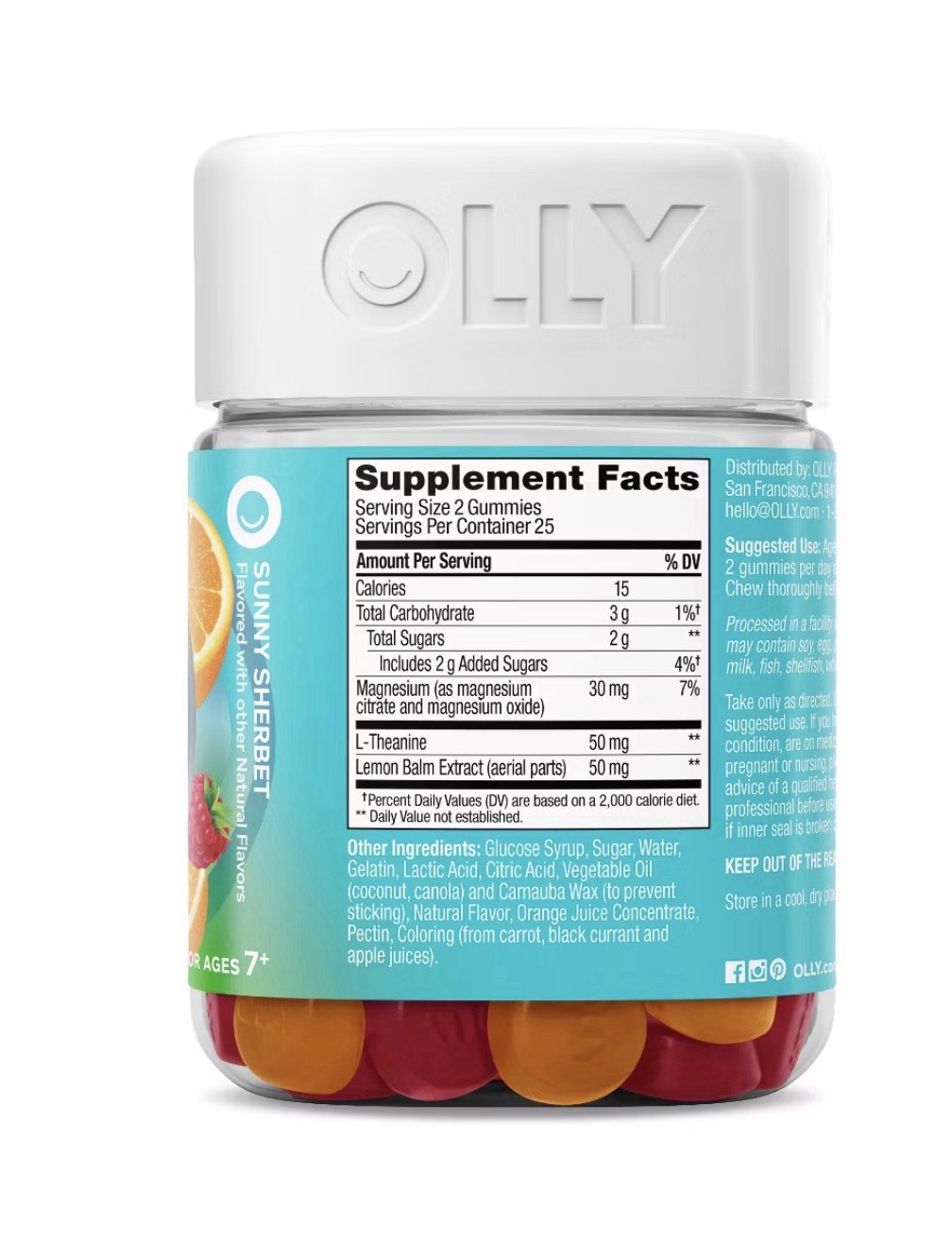 OLLY Kids Chillax Gummies Sunny Sherbet 50ct L-Theanine Magnesium Lemon Balm