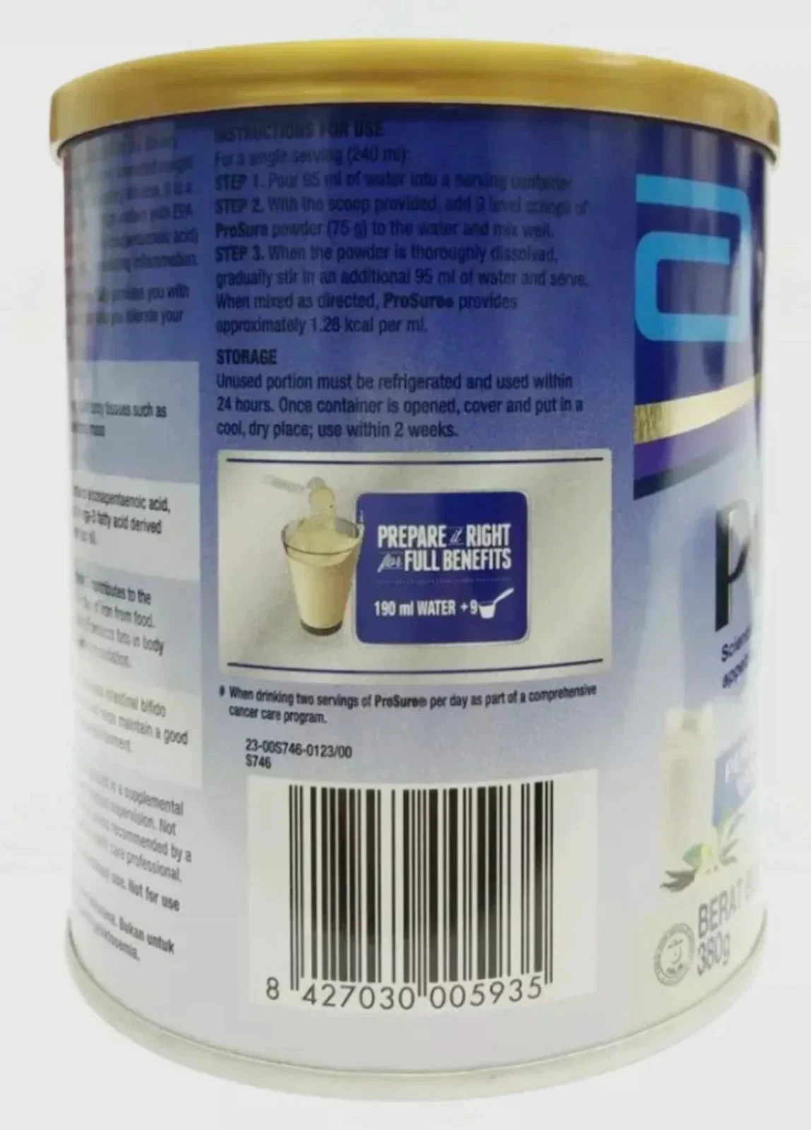 8 X Abbott Pro Sure Milk (High Protein, Prebiotic & EPA) 380g Express Shipp
