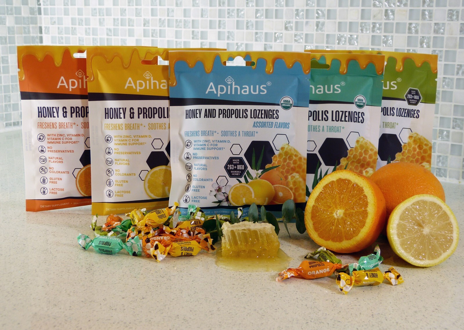 Honey and Propolis Organic Lozenges by Apihaus 20 pcs Assorted Flavors