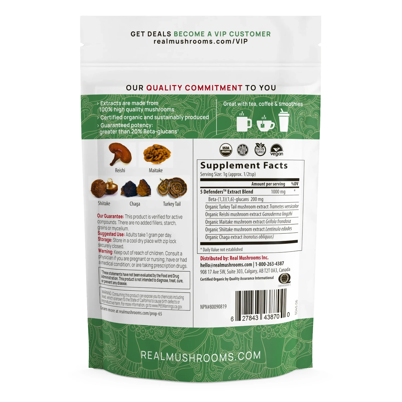 Real Mushrooms 5 Defenders for Pets Bulk Powder Organic Extracts 100g NEW