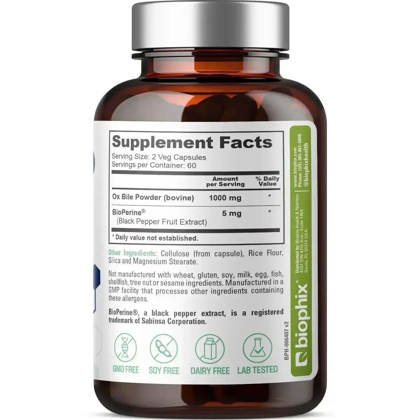 biophix Ox Bile 1000 mg with BioPerine 120 Veggie Capsules