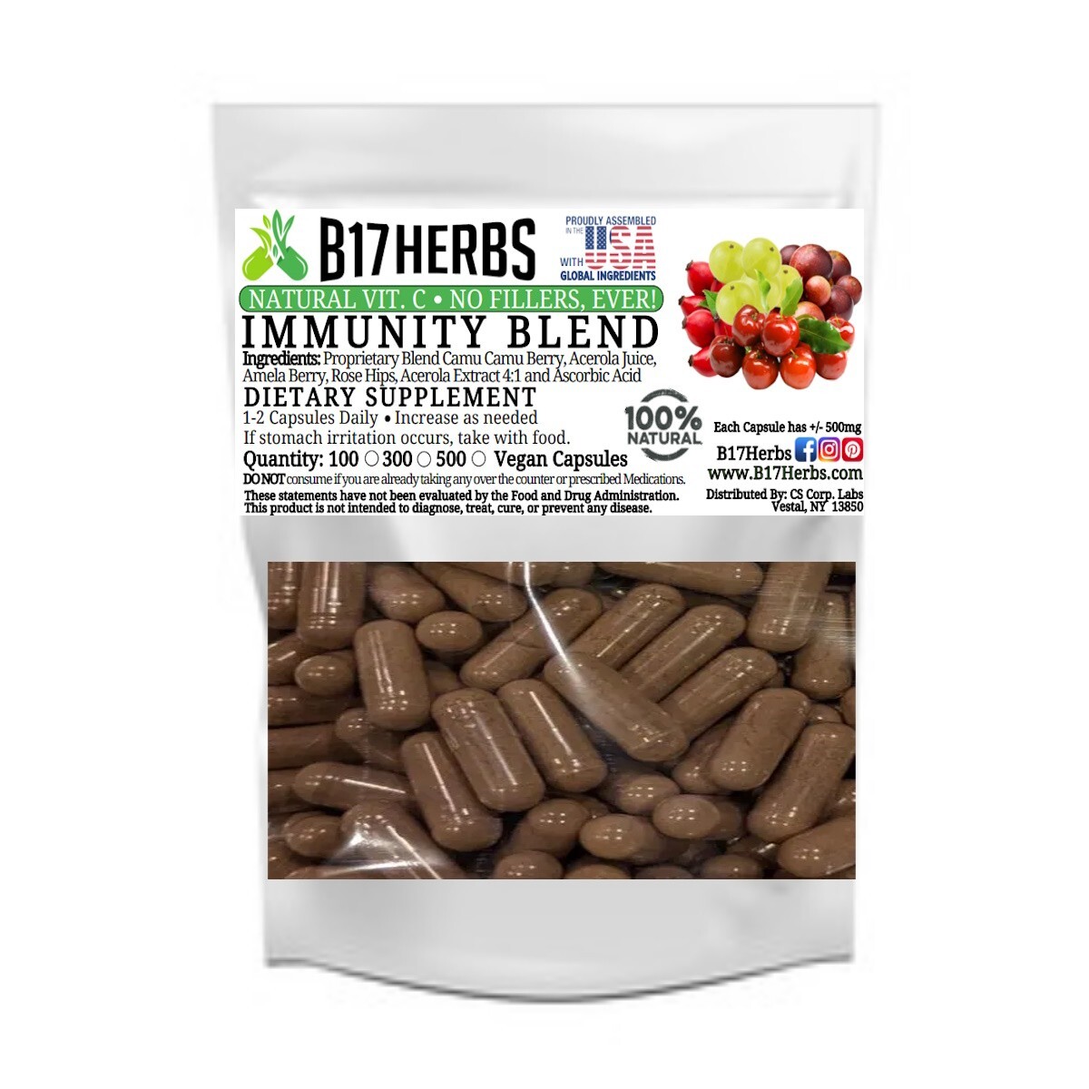 Immune Support Veggie Capsules | Camu Camu | Acerola Juice | Amla | Vit. C