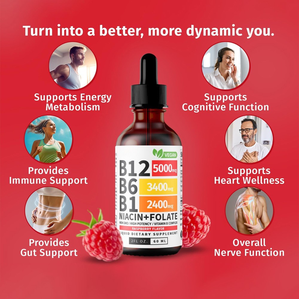1~3x Vitamin B12 and B6 Liquid Drops, B12 Sublingual B Complex-B12 5000mcg 60ml