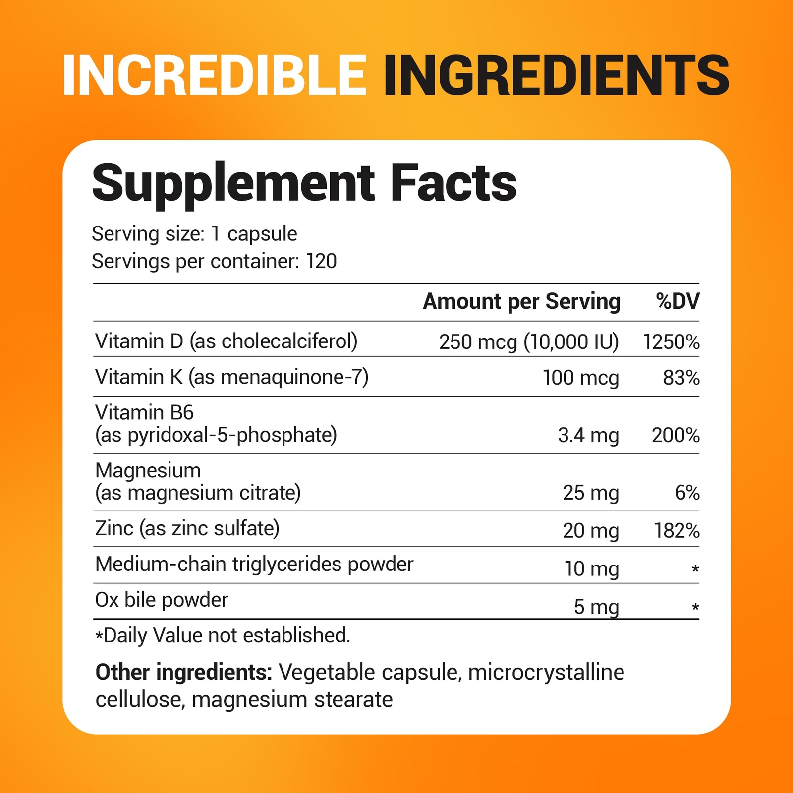 Dr. Berg’s Vitamin D3 K2 w/ MCT Oil 10,000 IU of Vitamin D3, 100 mcg 120 Capsule