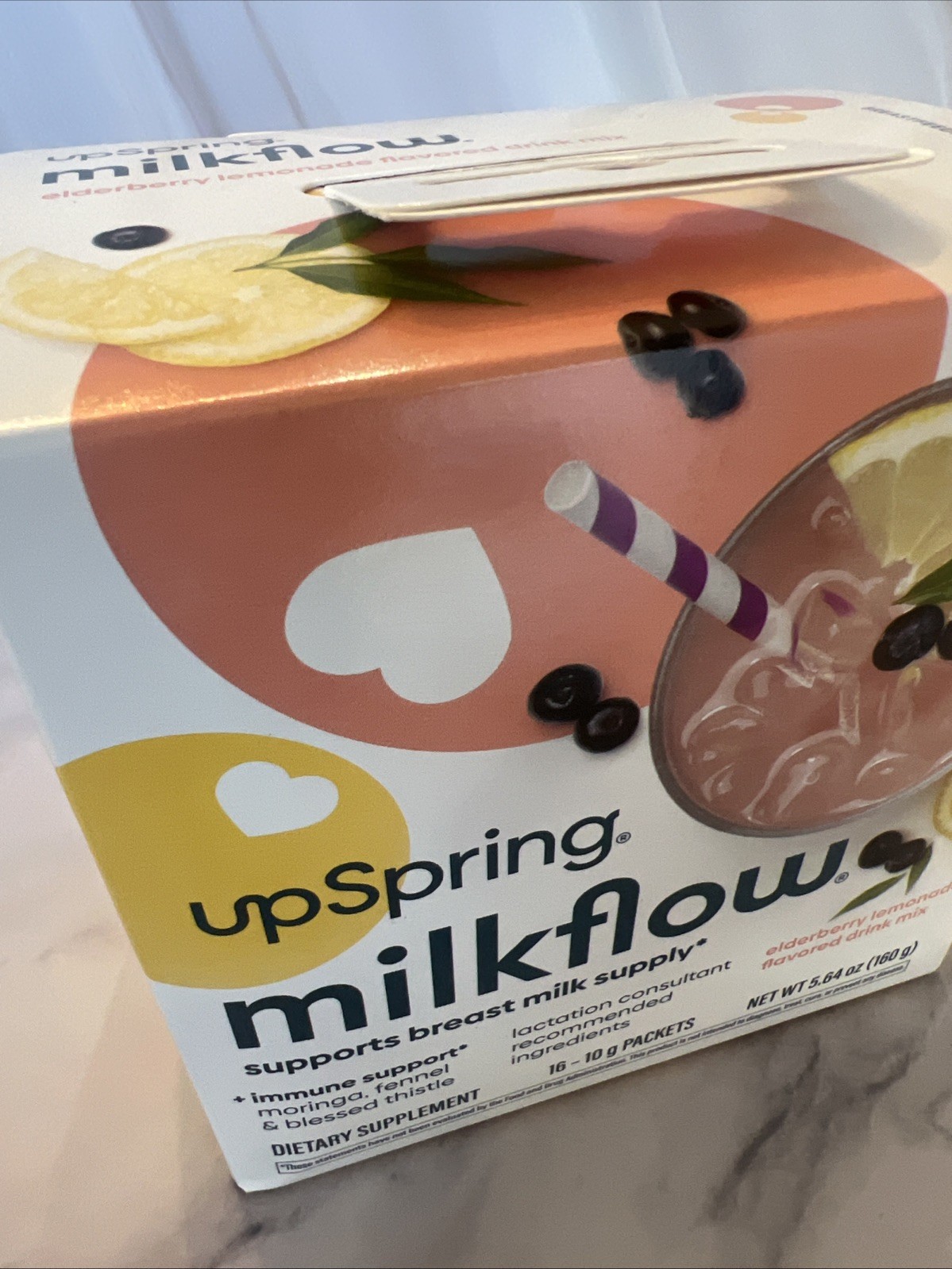 UpSpring Milkflow Elderberry Lemonade Drink Mix 16 Packets Lactation Supplement