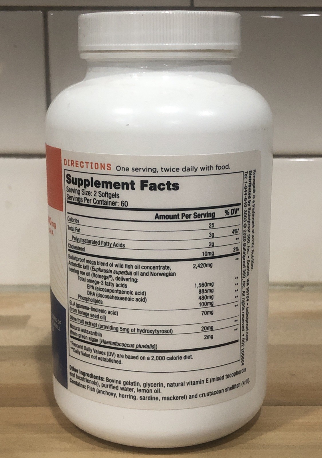 Bulletproof Omega Krill Complex Lemon 120 Softgels, 1560mg Omega-3 BB 09/25