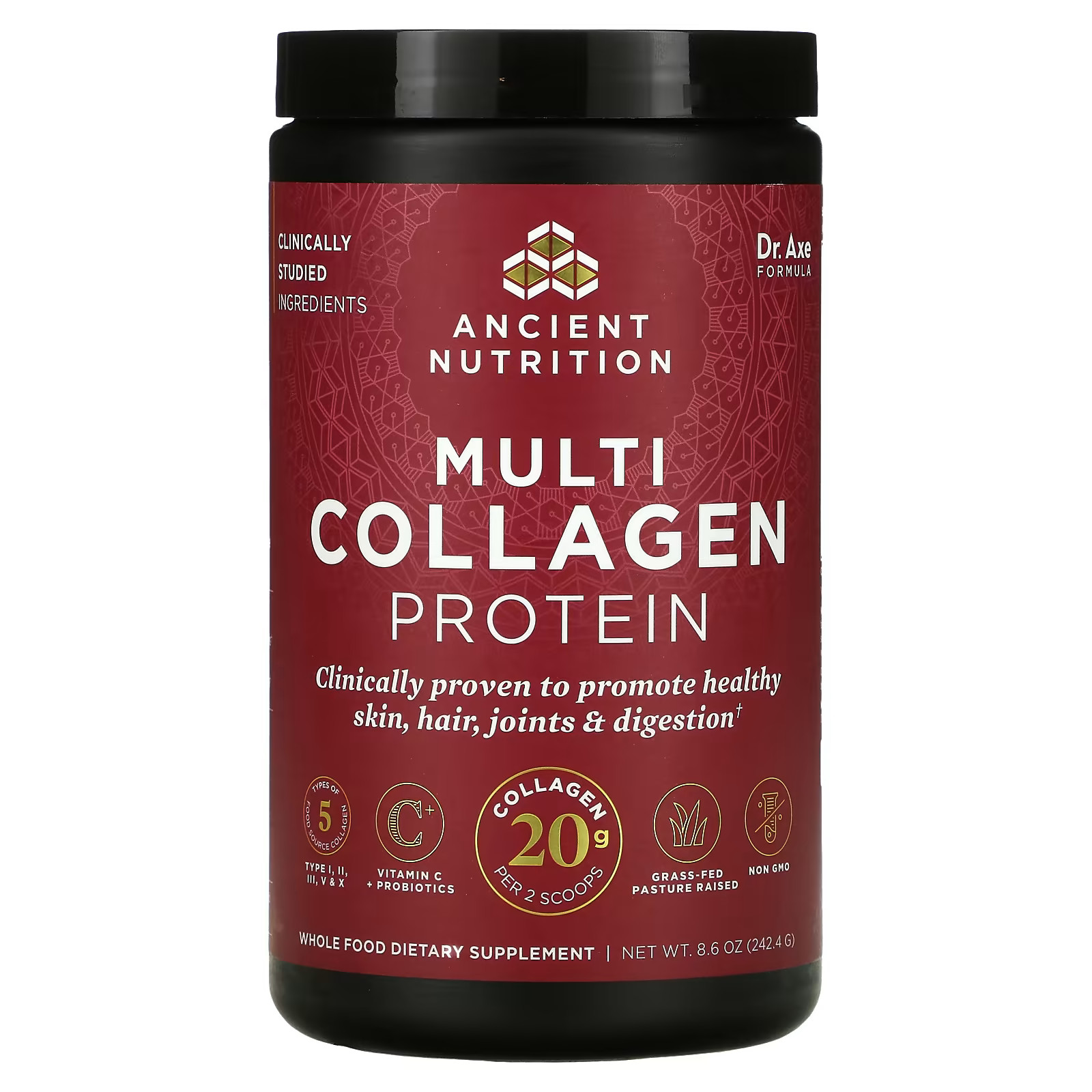 2 X Dr. Axe / Ancient Nutrition, Multi Collagen Protein, Unflavored, 8.6 oz (242
