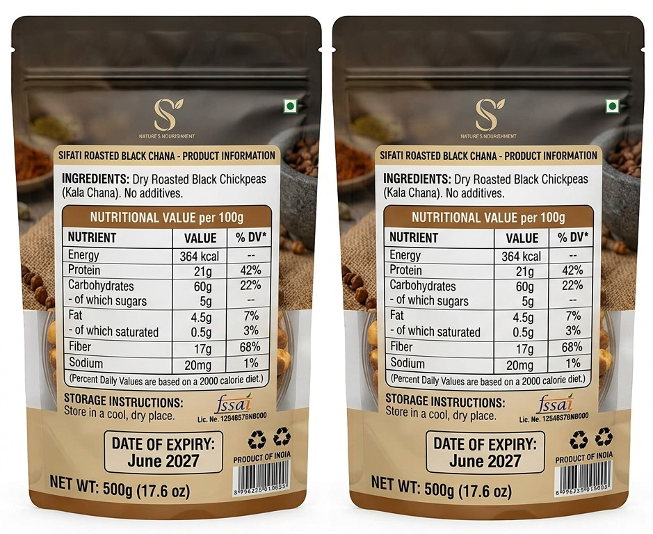 Roasted Black Chana/Chickpeas,Protein enriched guilt free snack, 17.6 Oz Organic