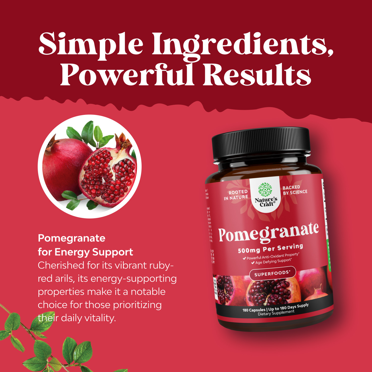 Advanced Antioxidant Superfood Pomegranate Supplement 180 count