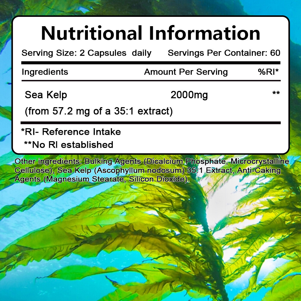 Sea Kelp 2000mg Thyroid Support Seaweed/30 to 120 Vegan Capsules