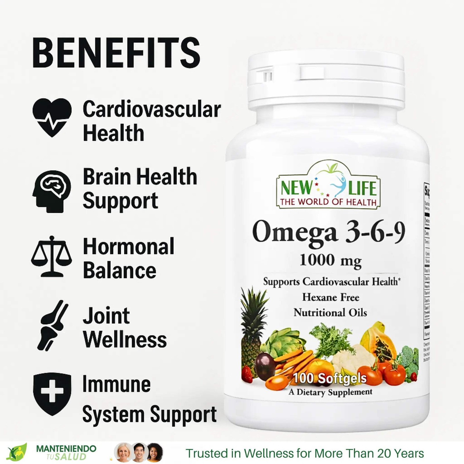 New Life Omega 3-6-9, Cardiovascular Health, Fatty Acid, 100 Softgels