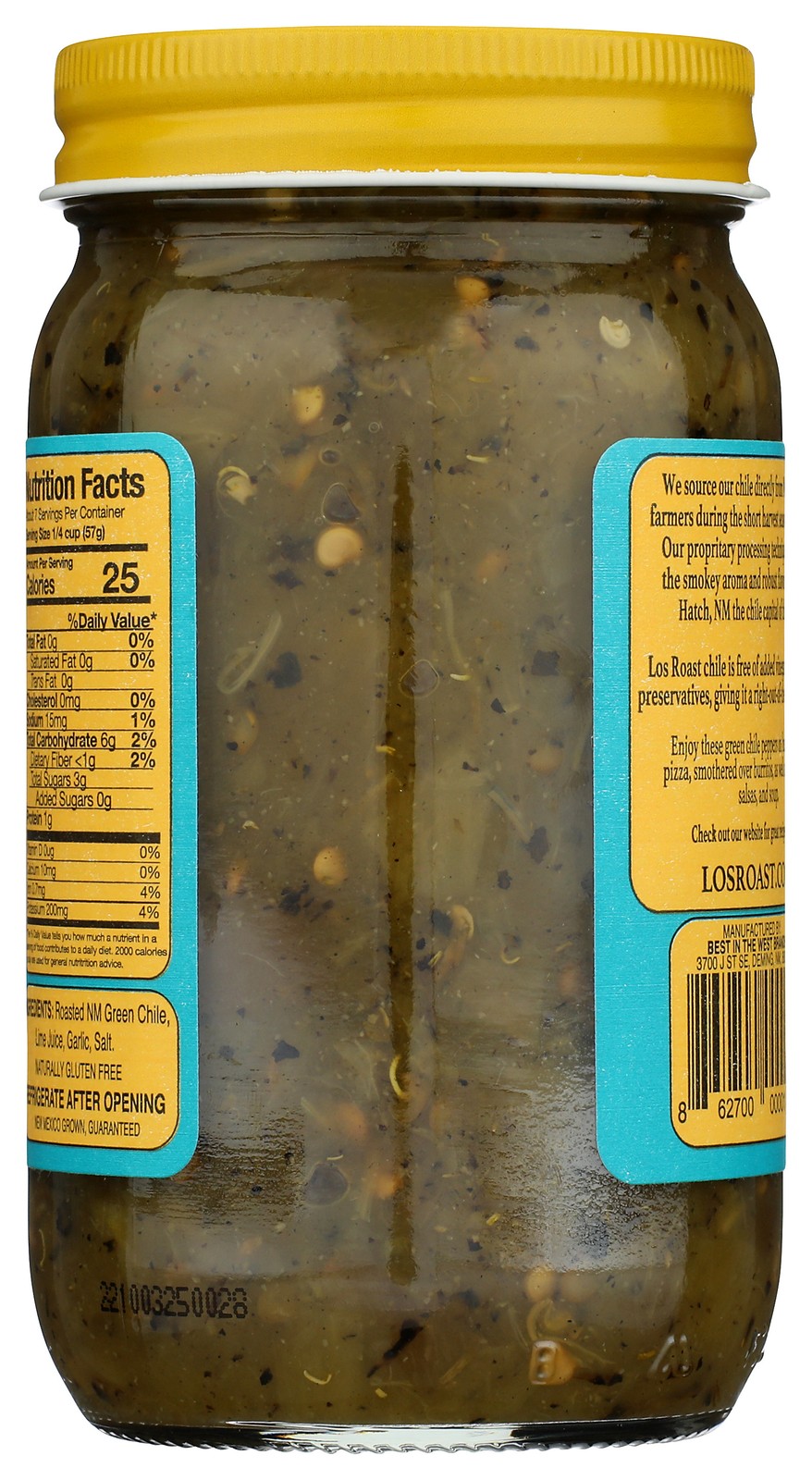 New Mexico Hatch Green Chile Medium 16 Oz Jar Los Roast Salt 6 Pack