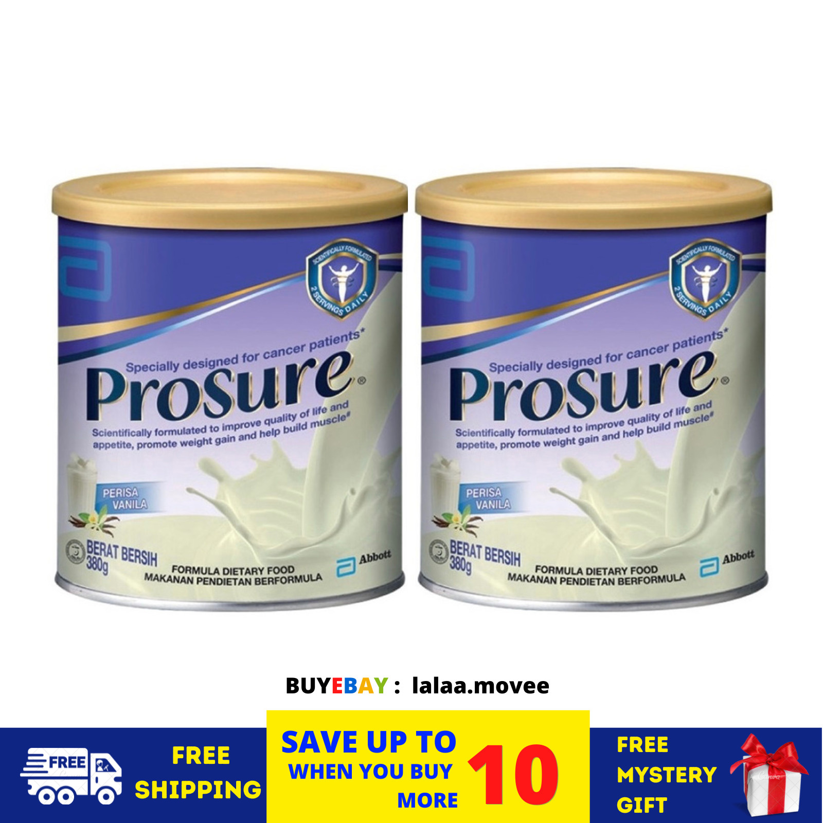 2 x Abbott Prosure Milk (High Protein, Prebiotic & EPA) Vanilla Flavor 380g