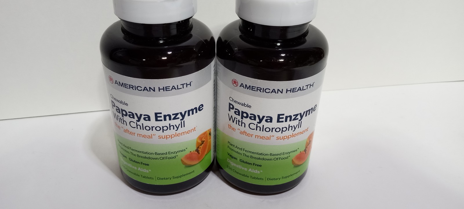 2x American Health Papaya Enzyme with Chlorophyll Chewable Tablets 250 Count Exp