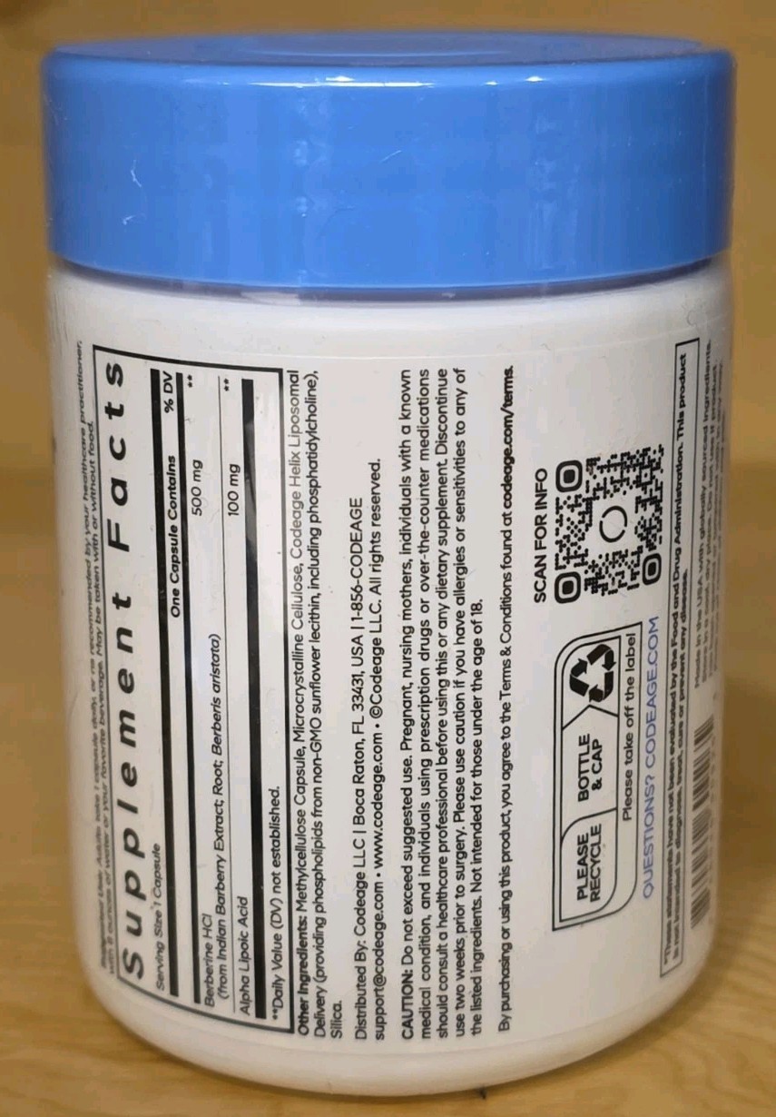 Codeage Berberine Phytosome+ Supplement Berberine HCL Alpha Lipoic Acid 60 Caps