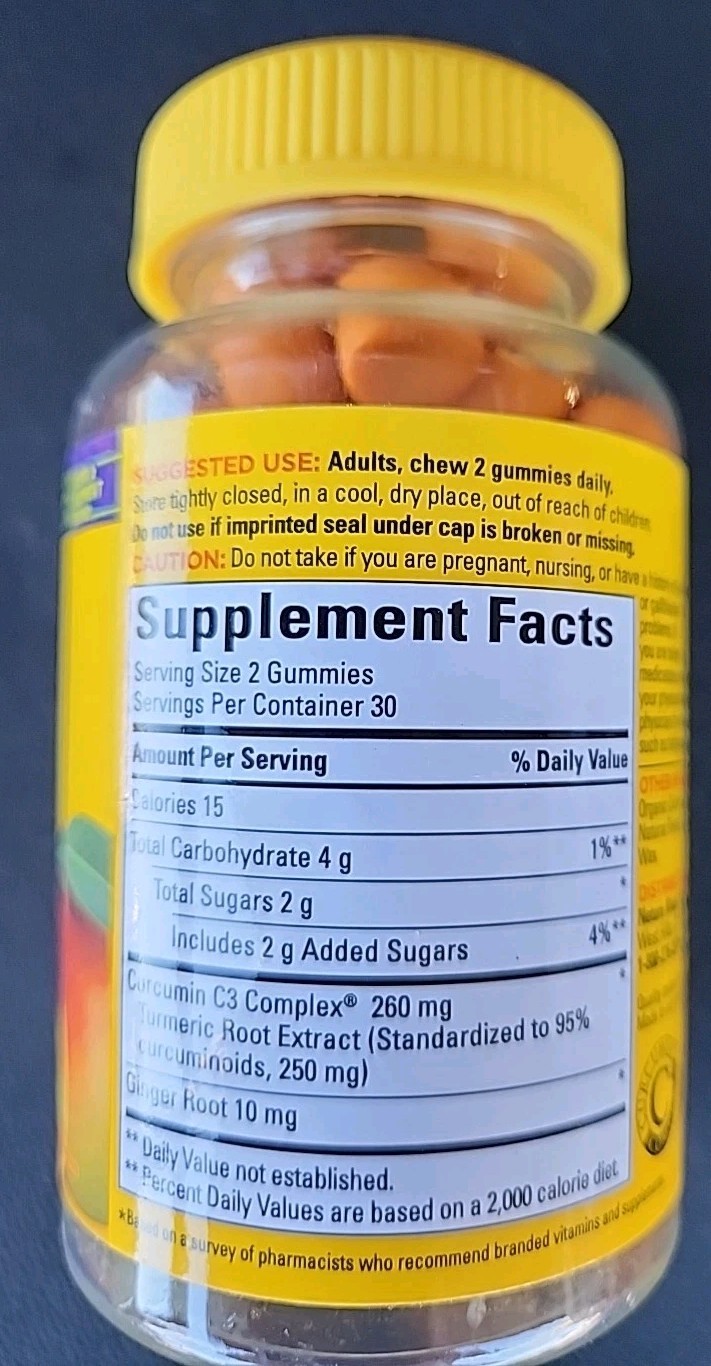Nature Made Turmeric Curcumin 250 mg Gummies Mango Flavor 60 Gummies Exp 07/2026