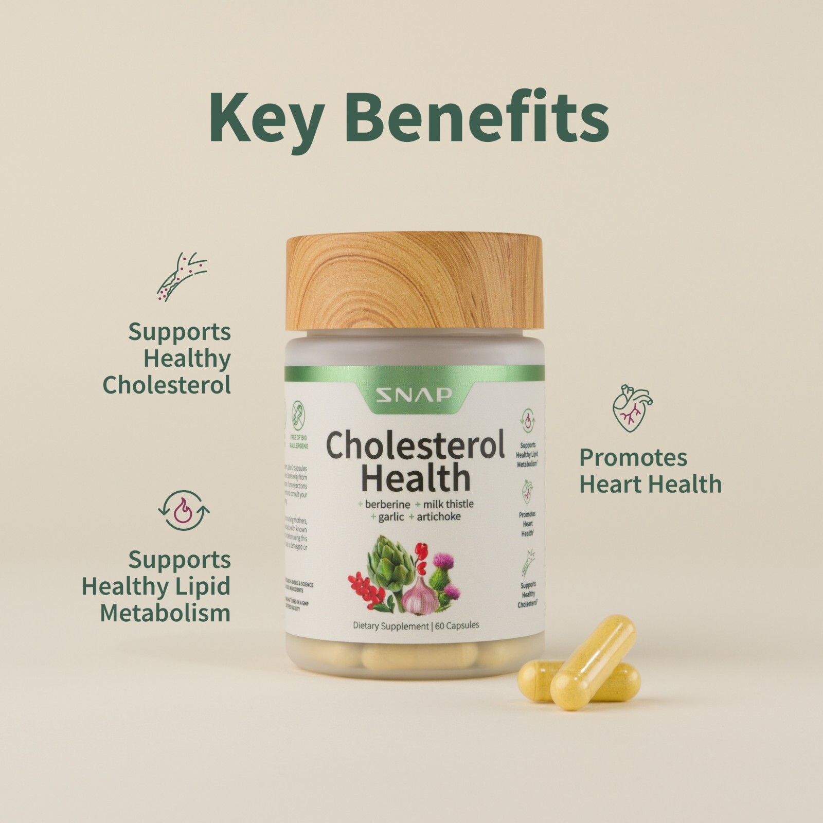 Cholesterol Health Snap Supplements Lipid Metabolism, Digestive Function, 60 Cap