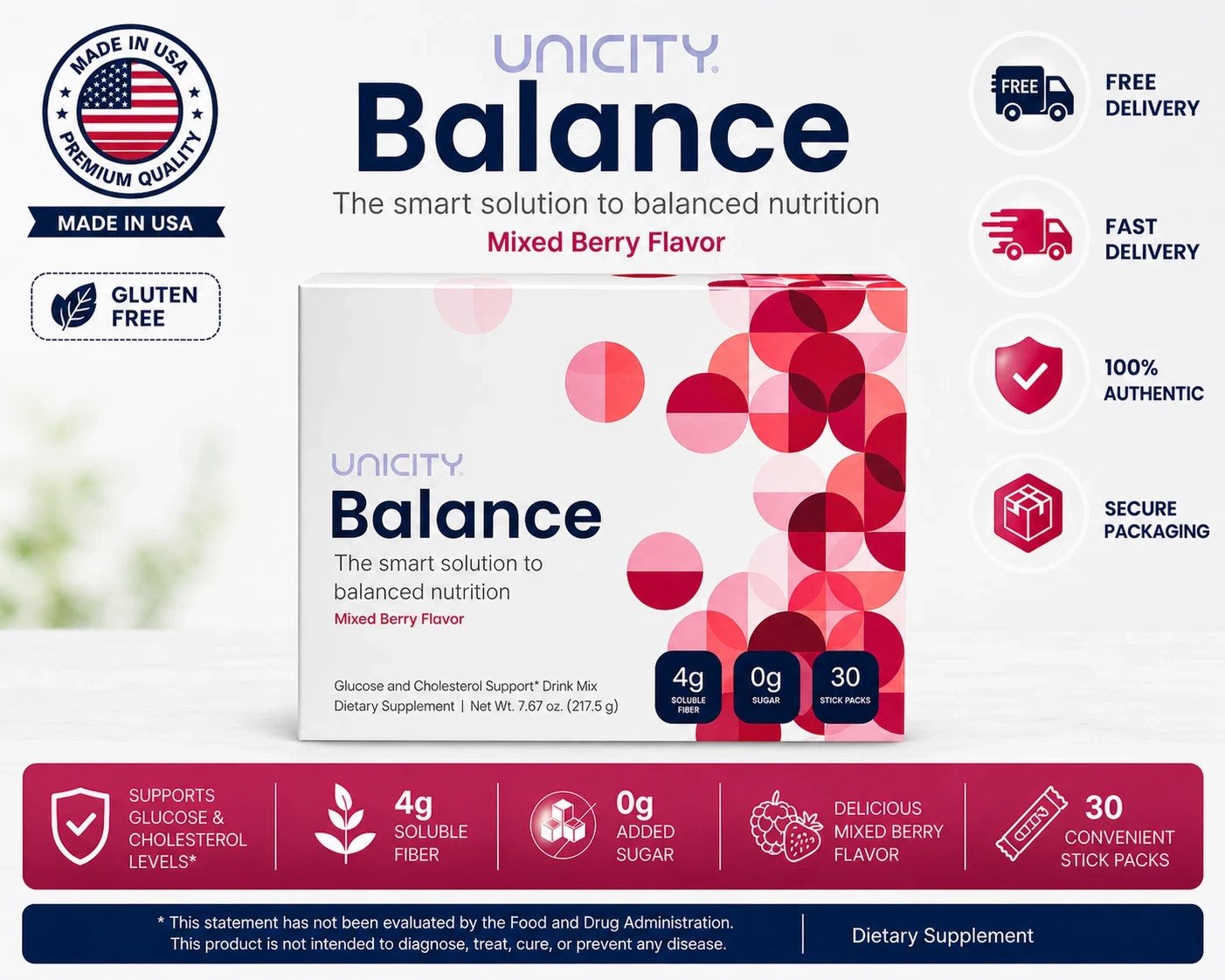 Unicity Balance NATURAL Mixed Berry, 30 Stick Packs EXP 2027