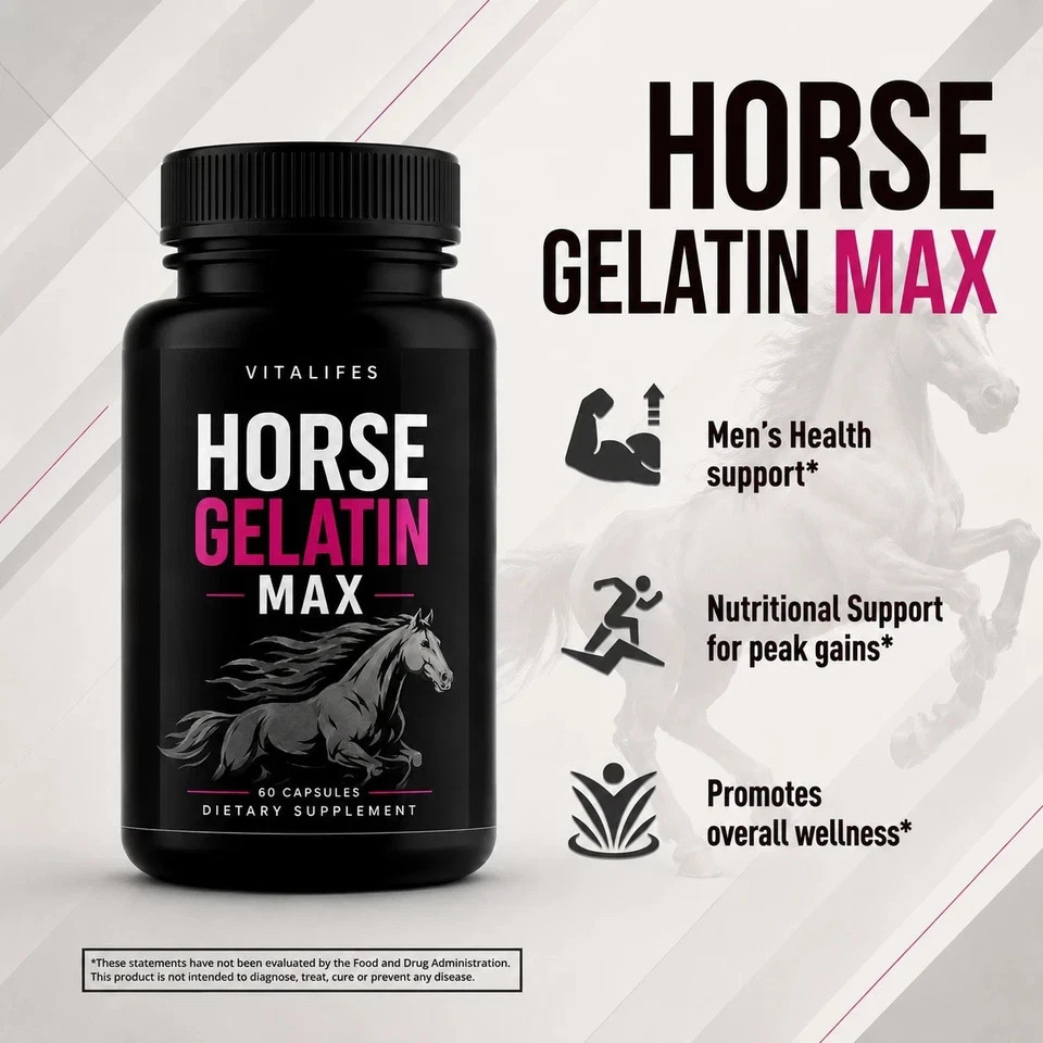 (5 Pack) Horse Gelatin Max Performance, Horse Gelatin Max Pills (60 Caps)