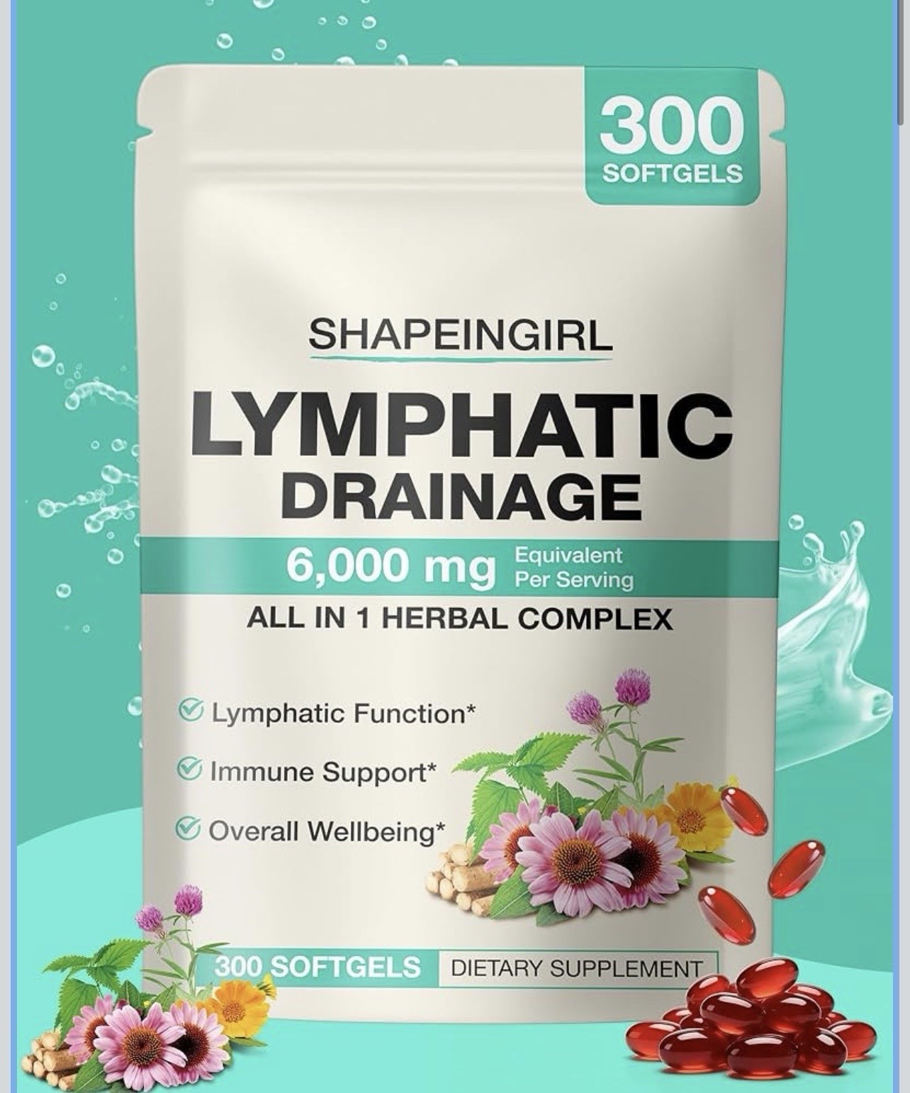 SHAPEINGIRL Lymphatic Drainage Herbal Complex 6,000mg 300 Softgels