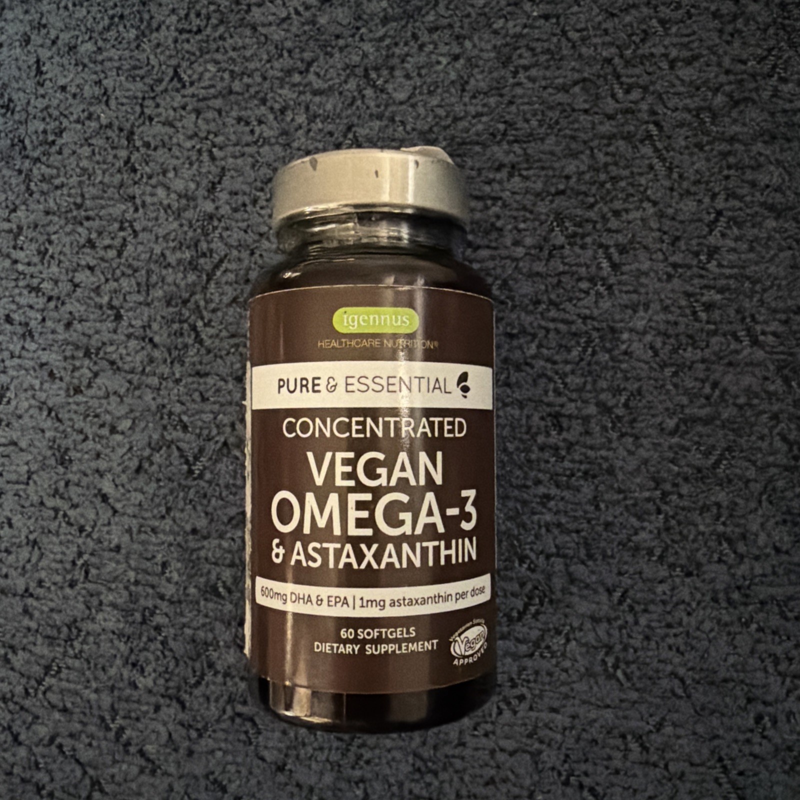 Igennus Vegan Omega-3 Algae Oil, IAOS Certified 60 Count (Pack of 1), Brown