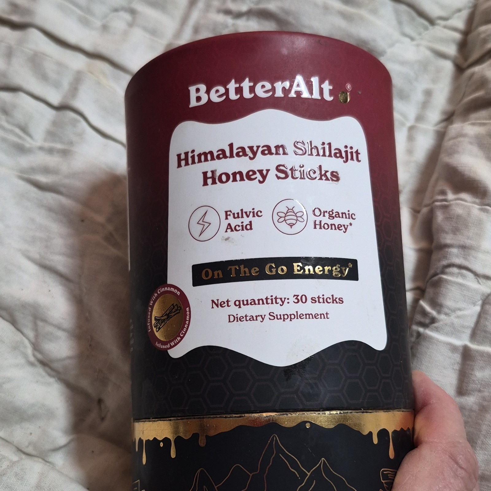 BetterAlt Shilajit Honey Sticks Cinnamon Flavor Fulvic Acid Gluten Free 30 Count